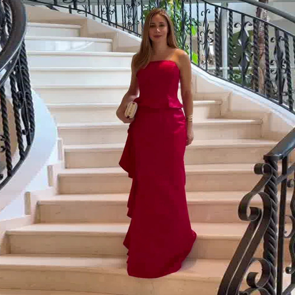 Forever 21 Elegant Red Strapless Ruffled Evening Dress